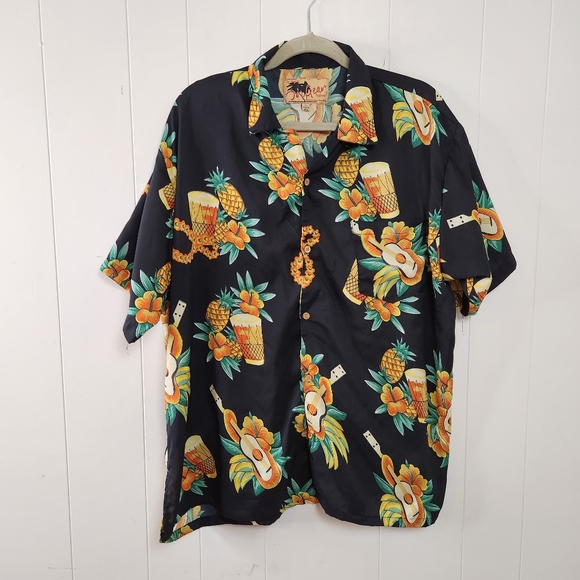 Vintage Other - Vintage Mens Hawaiian Tropical Short Sleeve Button Down Shirt Novelty Ukulele